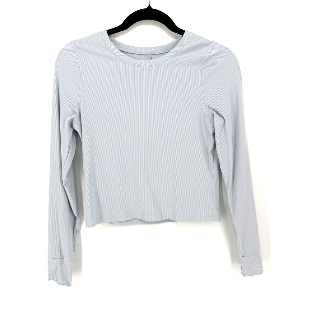 Outdoor Voices Top Ribbed Long Sleeve M Blue Cropped Crew Neck Gorpcore